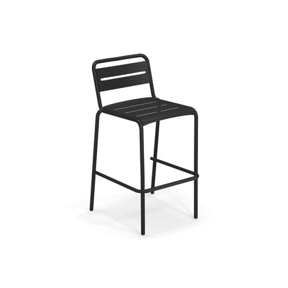 Black Emu Star Bar E164N stacking steel barstool with slatted seat and back