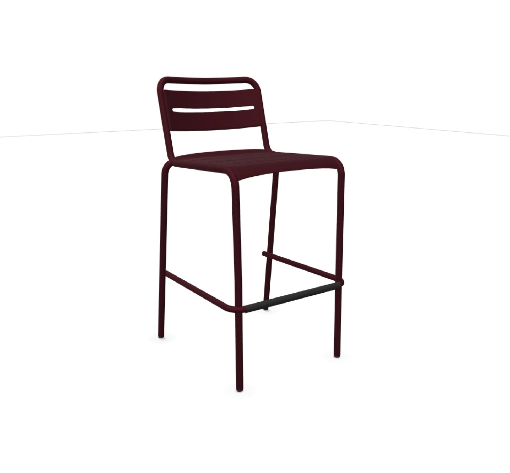 Intense red Emu Star Bar E164N barstool with slatted steel back and powder-coated frame