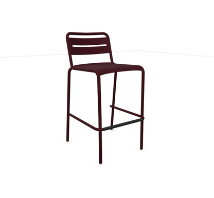 Intense red Emu Star Bar E164N barstool with slatted steel back and powder-coated frame