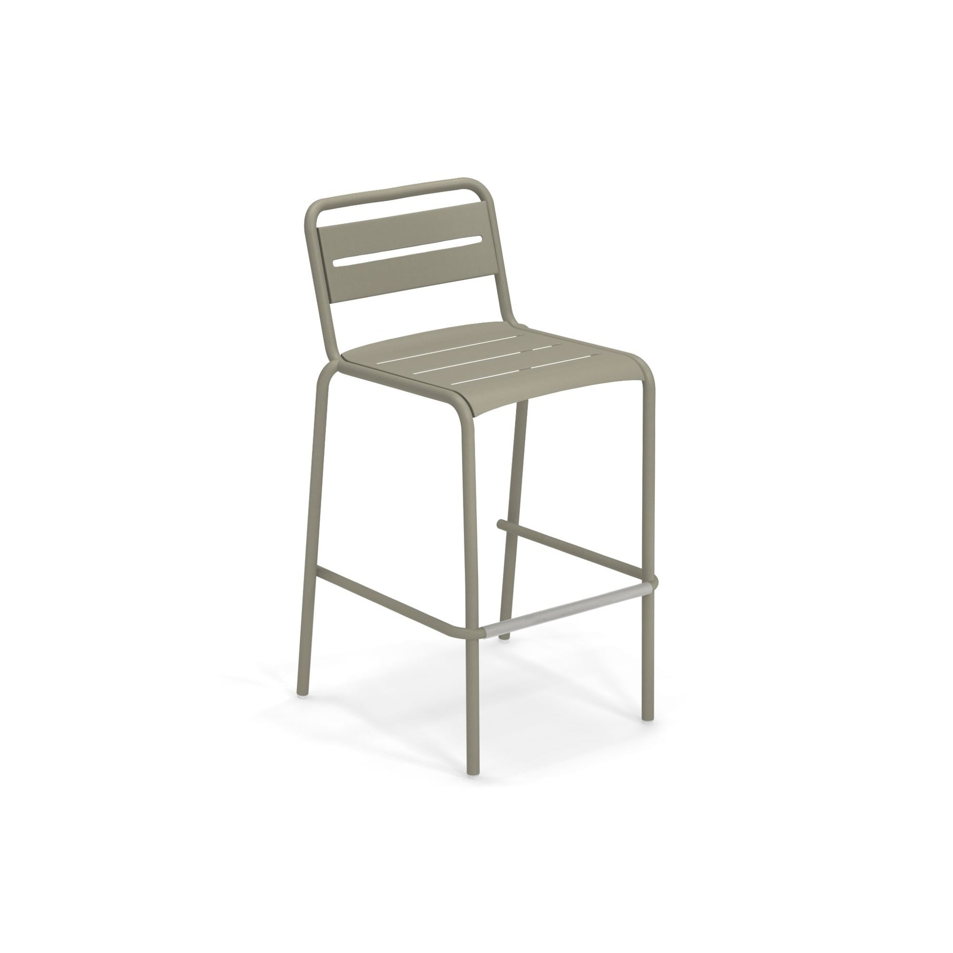 Moss grey Emu Star Bar E164N powder-coated steel barstool with slatted design