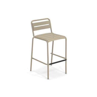 Taupe Emu Star Bar E164N steel barstool with slatted seat/back and modern outdoor styling