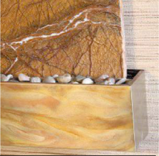Marble fountain with water feature against a textured wall