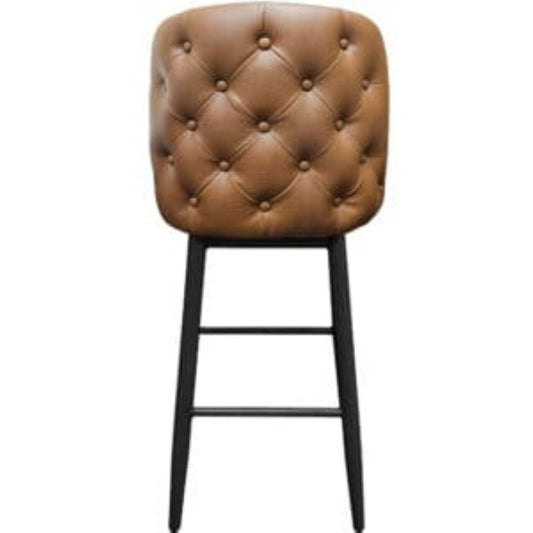 Amata barstool with tufted bucket, black frame and buckskin upholstered seat