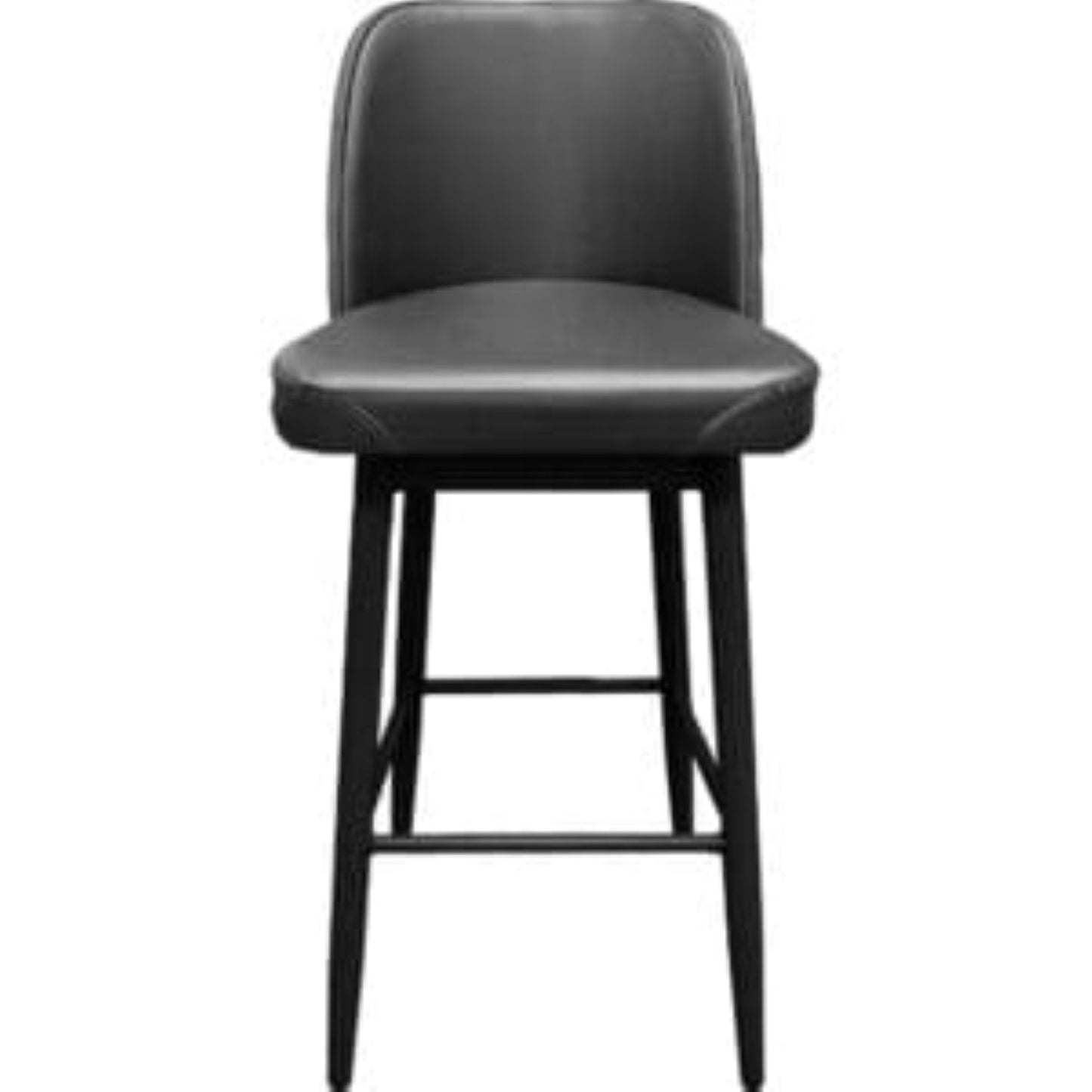 Amata barstool with tufted bucket, black frame and black upholstered seat front view