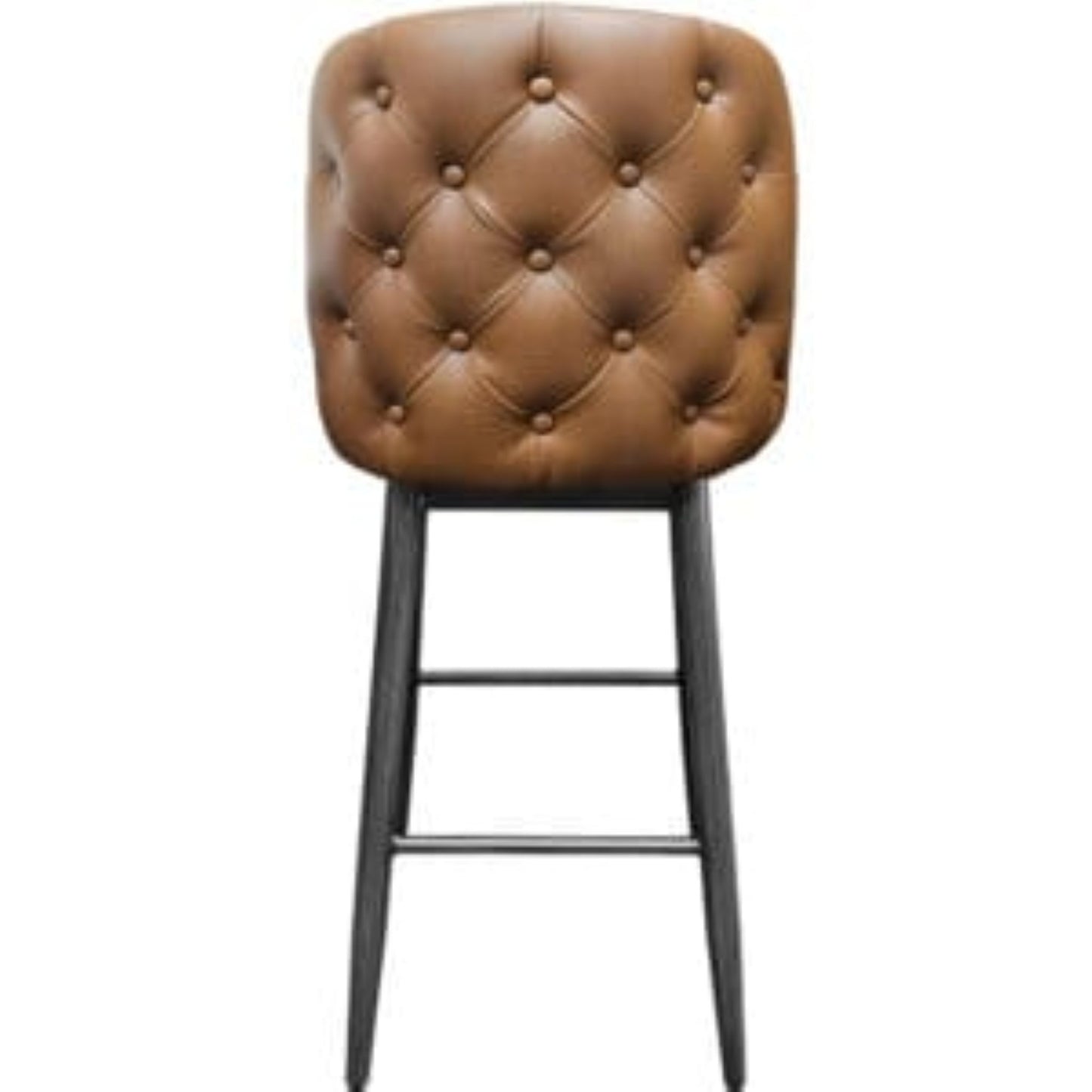 Amata barstool with tufted bucket, driftwood frame and buckskin upholstered seat rear view