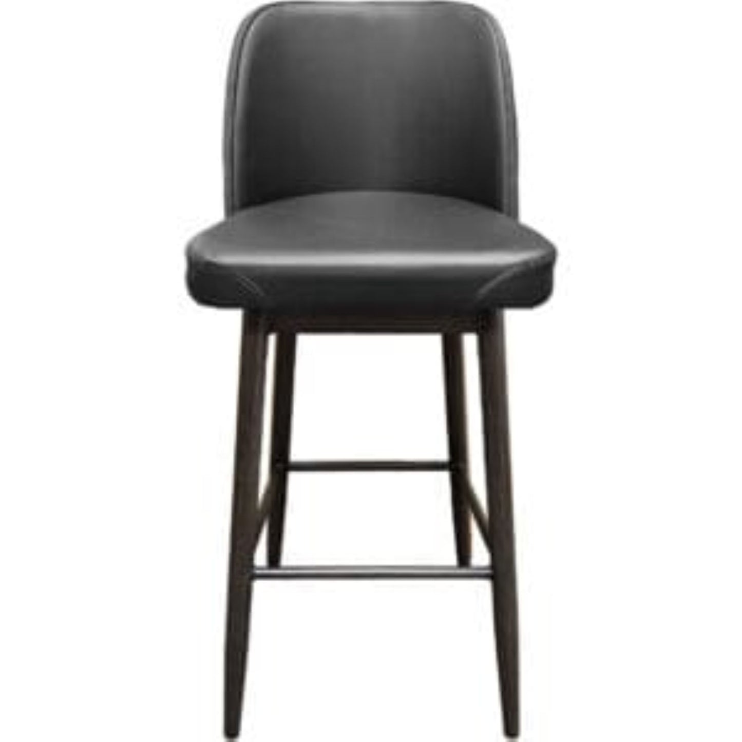 Amata barstool with tufted bucket, driftwood frame and black upholstered seat front view