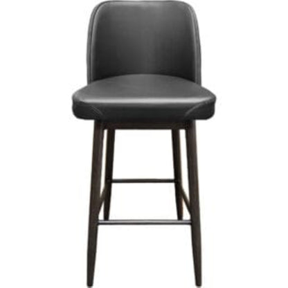 Amata barstool with tufted bucket, driftwood frame and black upholstered seat front view