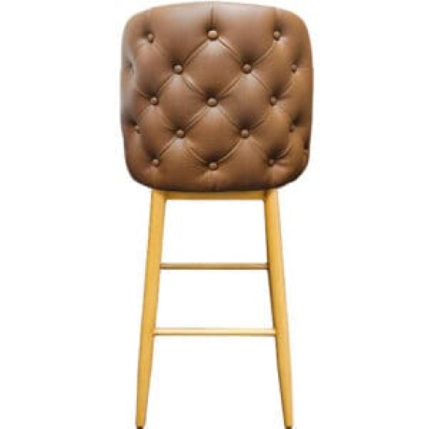 Amata barstool with tufted bucket, natural clear-coat frame and buckskin upholstered seat rier view