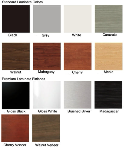 Showcase Color swatches for standard and premium laminate finishes.