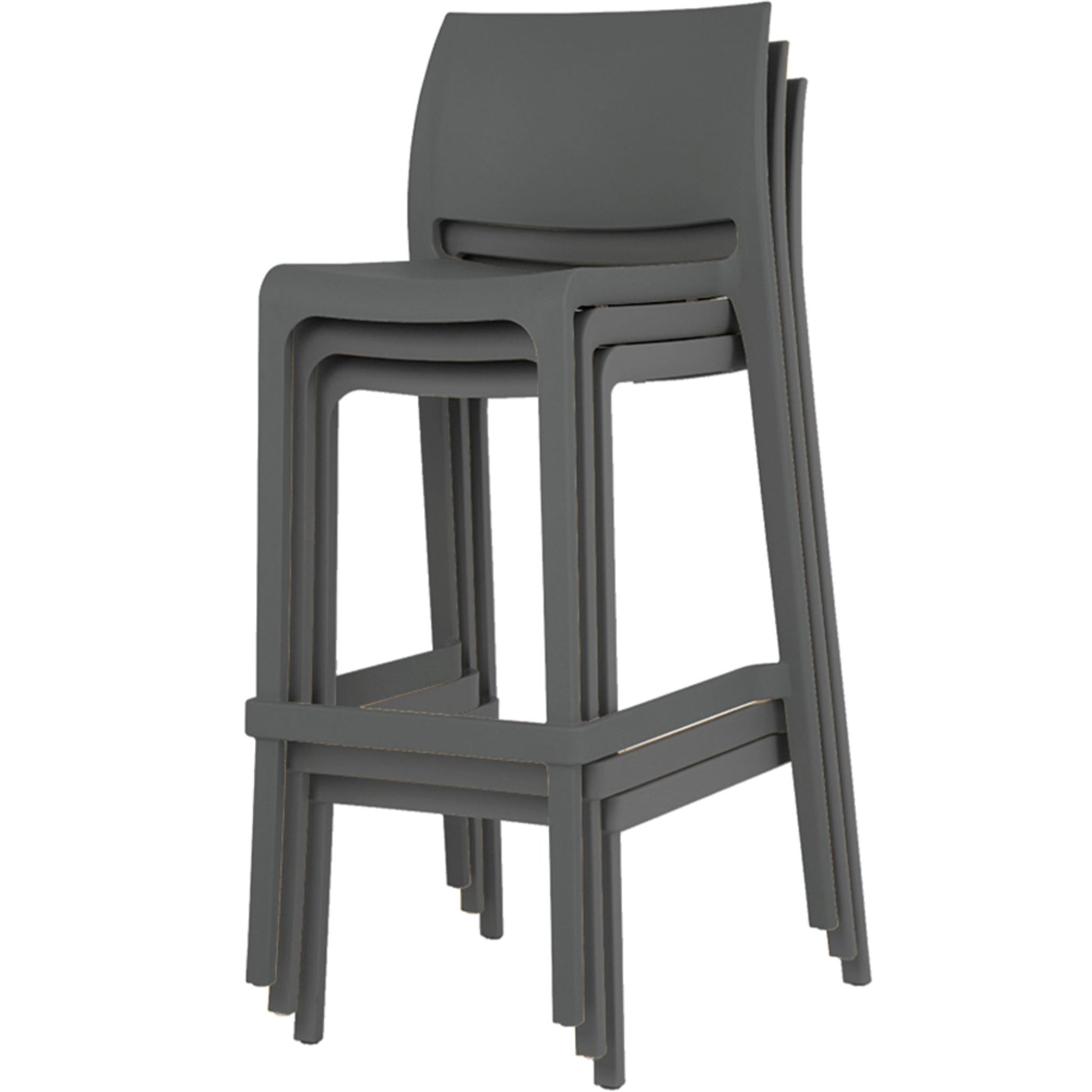 Iron gray modern resin outdoor barstool with curved back support and stackable design