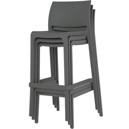 Iron gray modern resin outdoor barstool with curved back support and stackable design