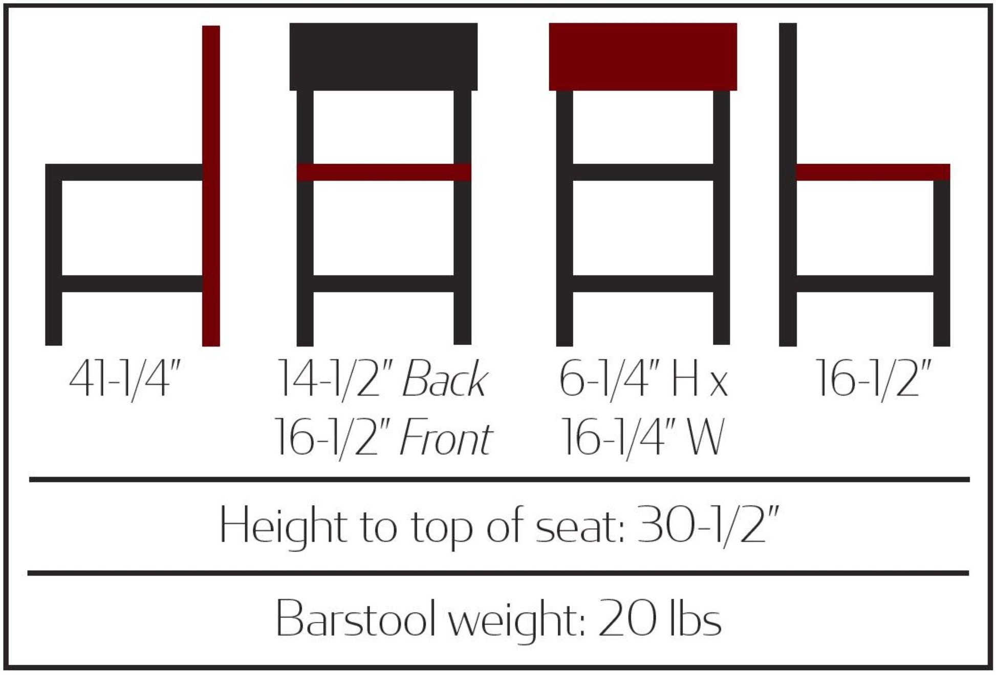 Timber barstool with timber-finish solid wood seat and back and black metal frame dimensions