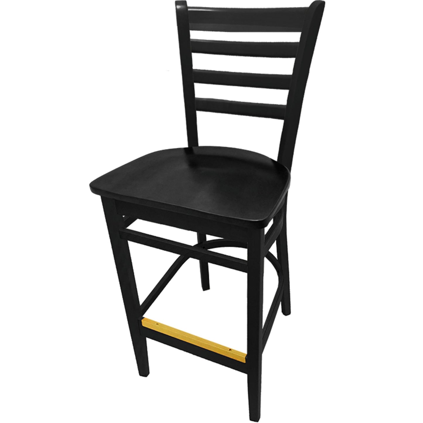 Clear coat ladderback barstool with solid beechwood frame and black stain seat for restaurant use