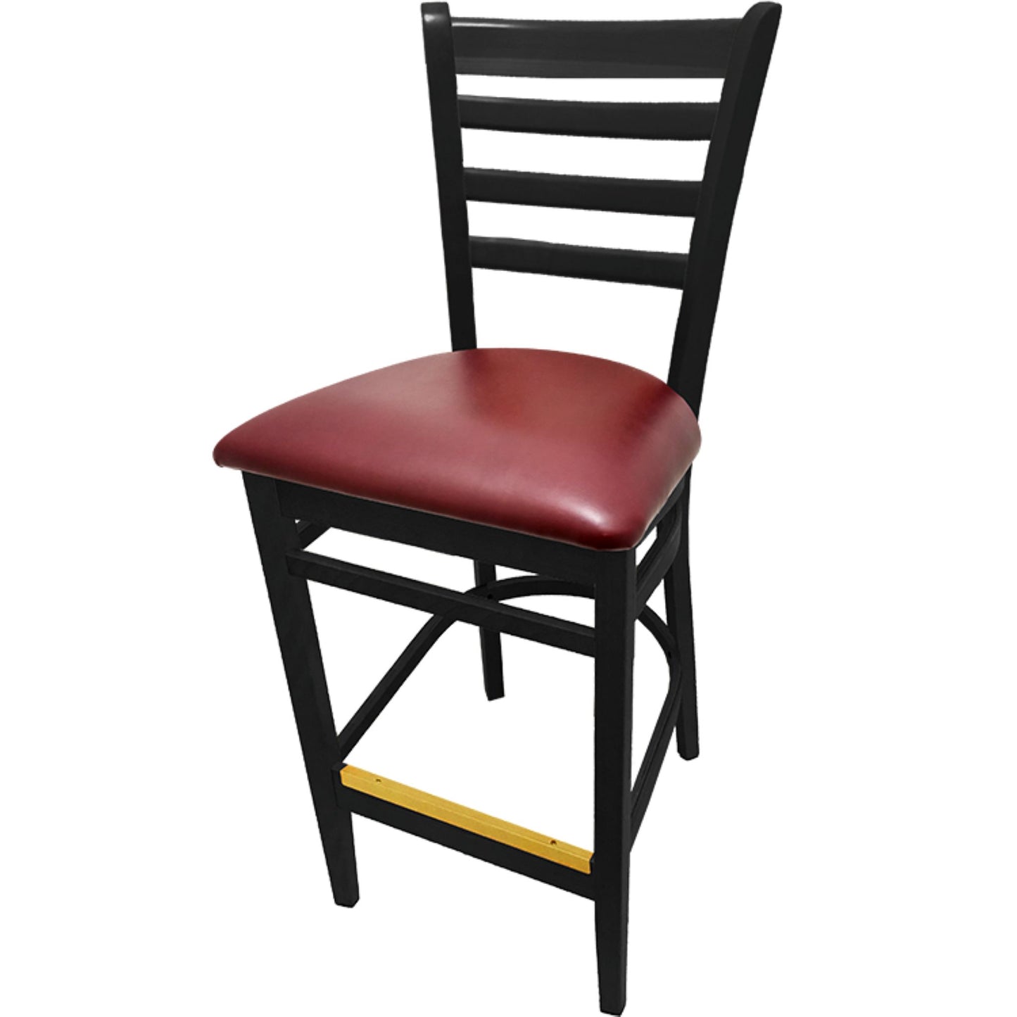 Black stain ladderback barstool with wine vinyl seat for upscale restaurant settings