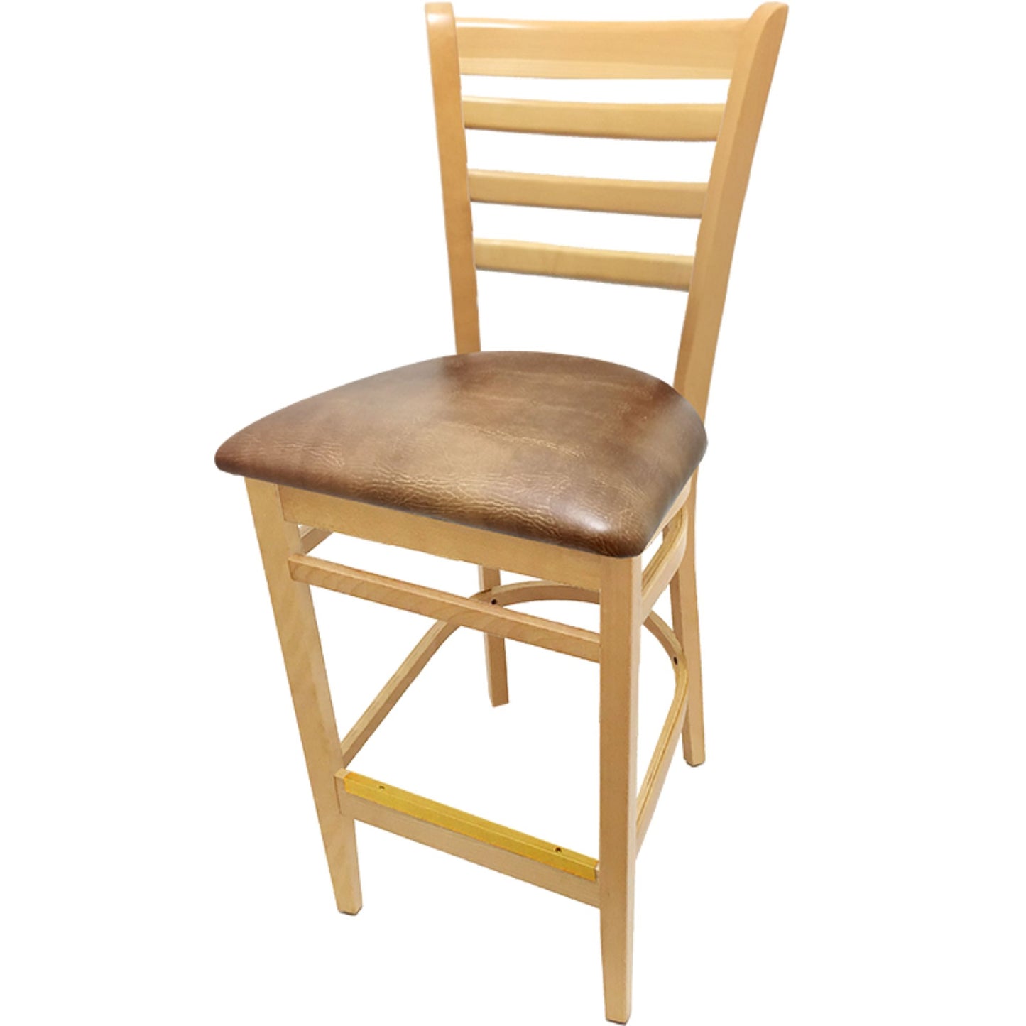 Clear coat beechwood ladderback barstool with buckskin vinyl seat for cafés and hotel dining rooms