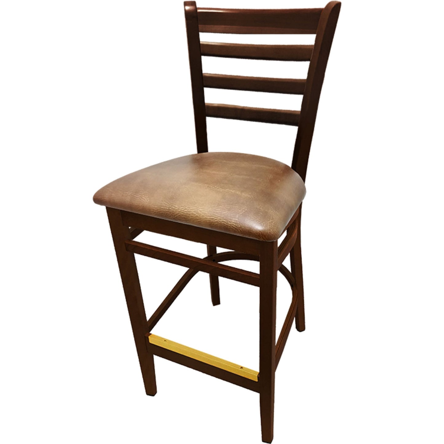 Walnut beechwood barstool with buckskin vinyl seat for café and bar interiors