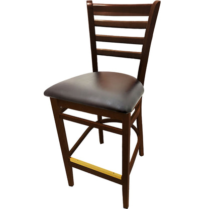 Walnut ladderback barstool with espresso vinyl seat for modern dining environments
