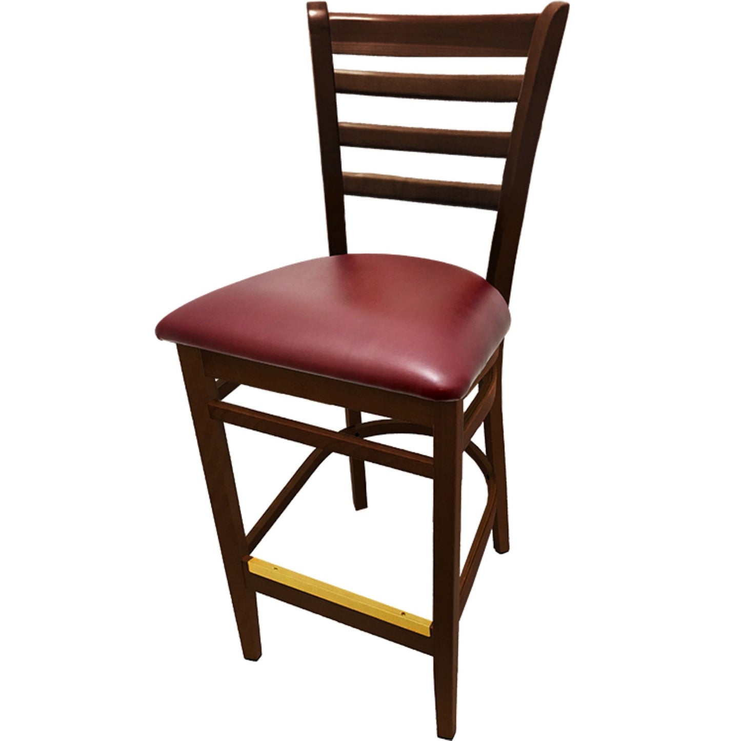 Walnut finish barstool with wine vinyl seat for lounges and upscale dining rooms