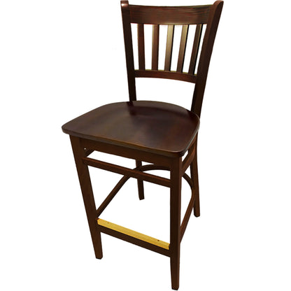 Vertical back barstool with walnut frame and walnut wood seat