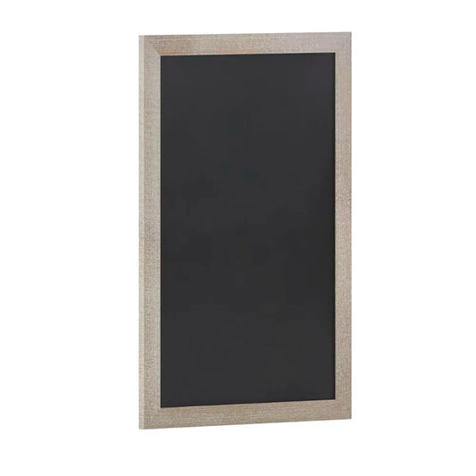 Front view of a 24 by 36 inch magnetic chalkboard with a clear pine wood frame