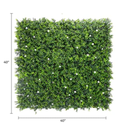 white flowering artificial boxwood panel 40x40 with Dimensions