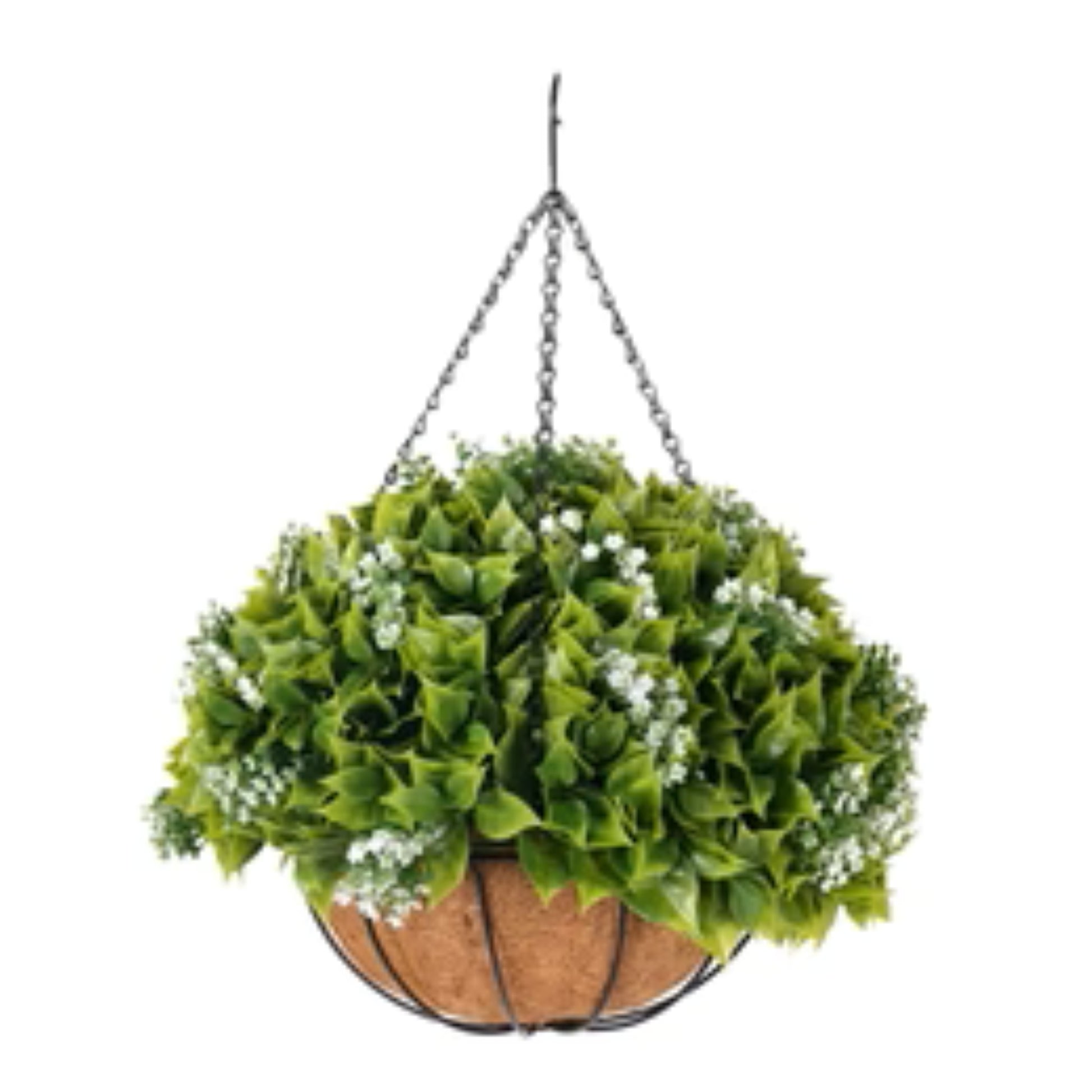 Artificial wide leaf buxus flowering hanging basket