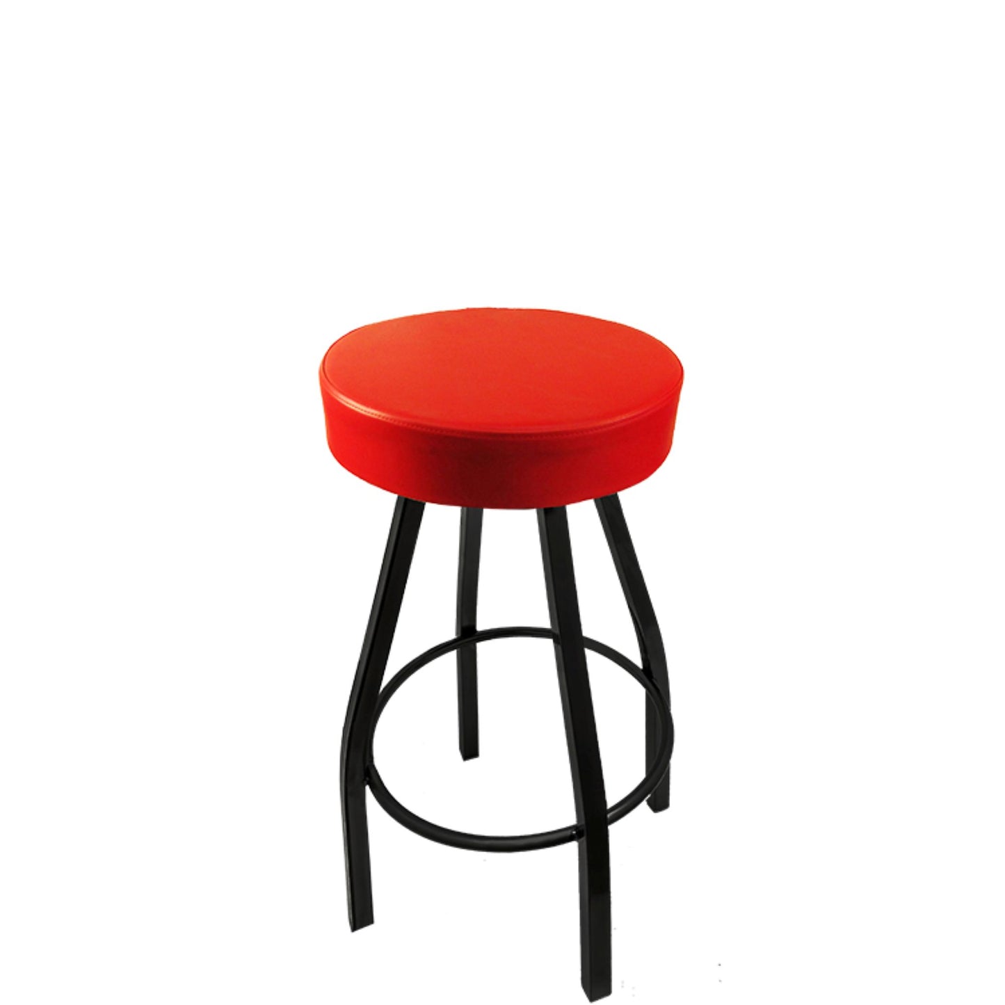 XL button top barstool with black swivel frame and red vinyl seat