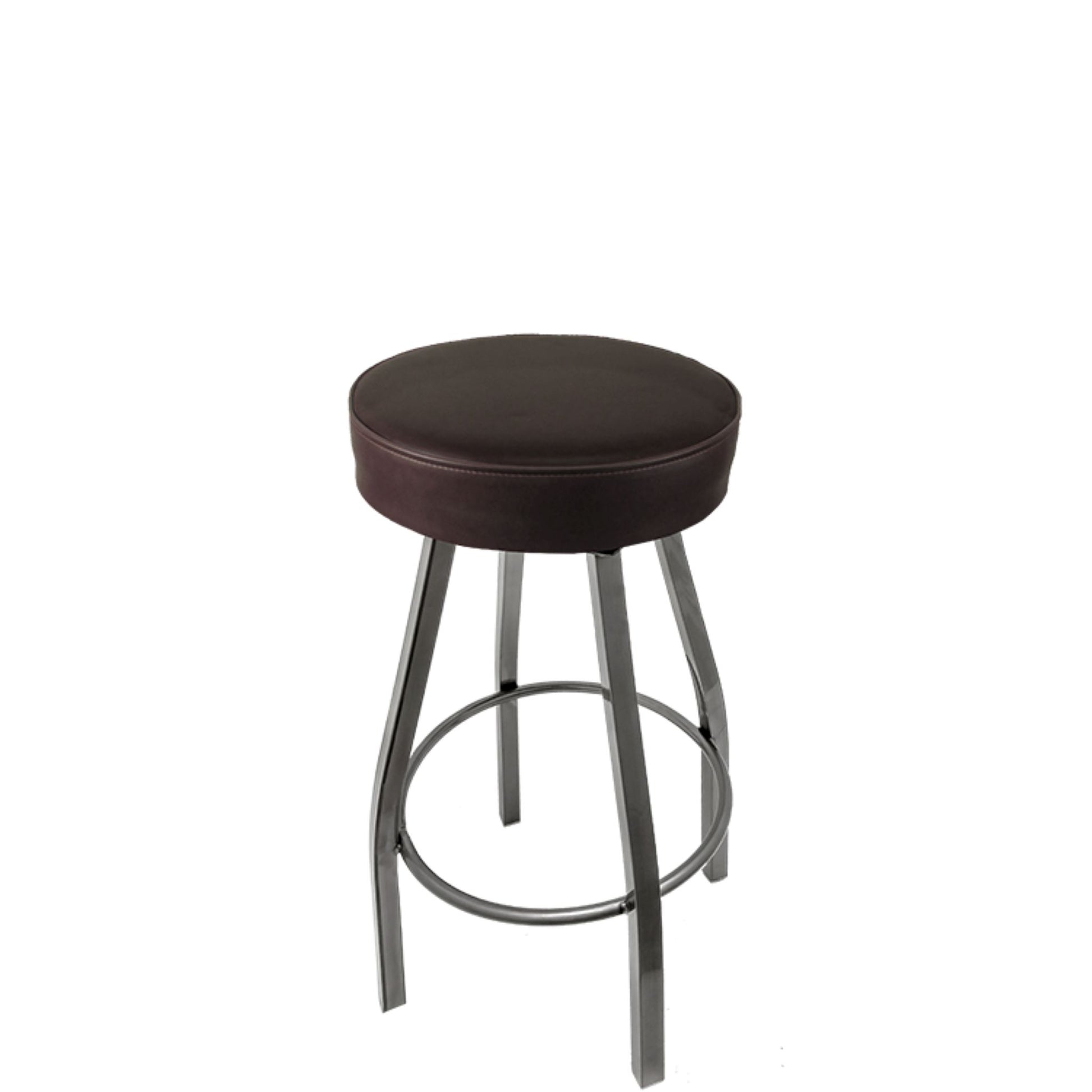 XL button top barstool with clear coat swivel frame and espresso vinyl seat