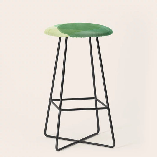 Alt Text:
Abstract Organic Watercolor Shapes in Green Bar Stool by Apricot-Birch with black steel legs – watercolor-inspired vegan leather seating for boutique hotels, restaurants, and cafés