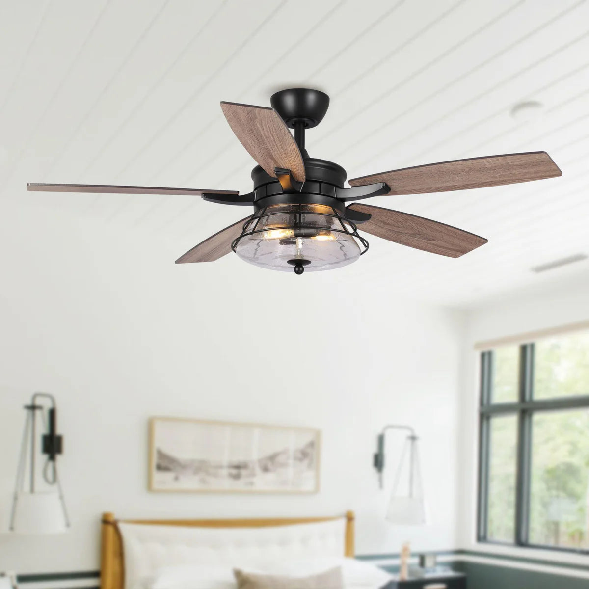 52-Inch Industrial Ceiling Fan with Lighting and Remote Control – Downrod Mount Design with Reversible Blades