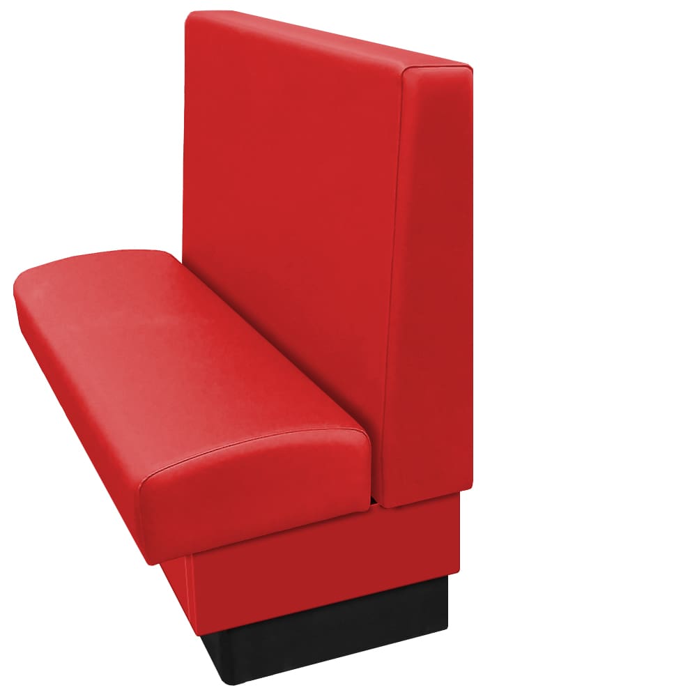 Ambrose upholstered restaurant booth with two-tier black vinyl toe kick and pillow-back design