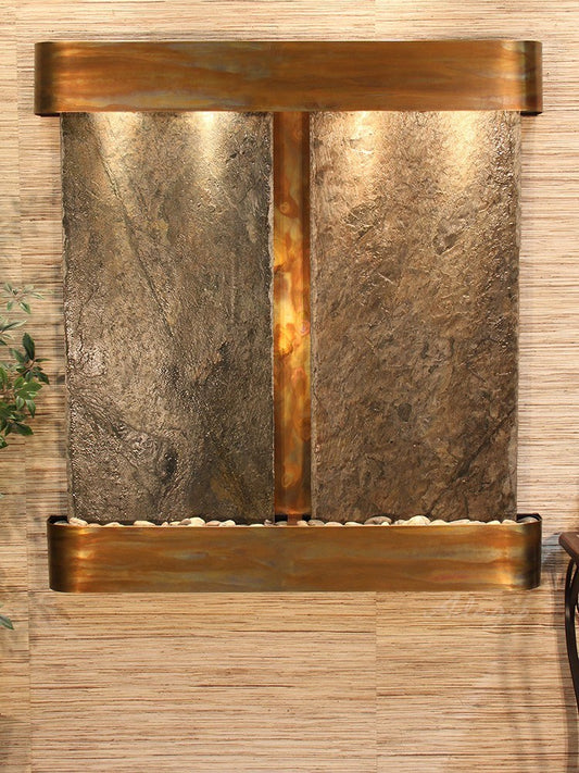 Aspen Falls vertical wall-mounted water fountain with LED lighting for restaurants and hotels
