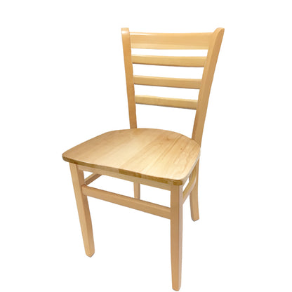 Beech wood side chair with natural clear coat frame and matching wood seat. Solid European beech construction with smooth finish and sturdy support.