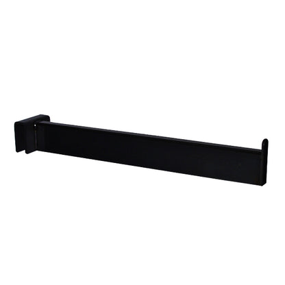 12-inch rectangular tubing faceout in a matte black finish, designed for forward-facing garment display on a rectangular bar.