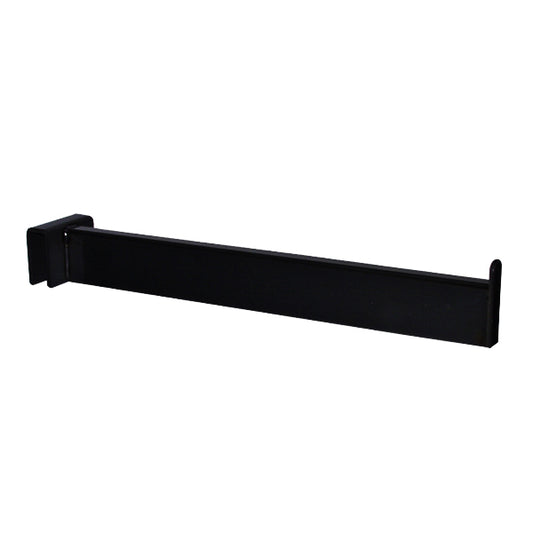 12-inch rectangular tubing faceout in a matte black finish, designed for forward-facing garment display on a rectangular bar.