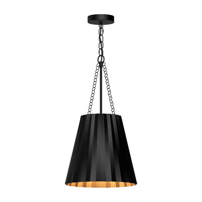 Plissé 12-inch pendant light in a black pleated metal shade, inspired by Parisian design and ideal for modern bars and restaurants.