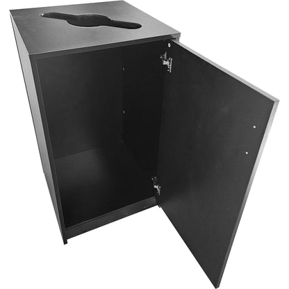 ecycling receptacle for bottles and cans with swing door and black laminate finish