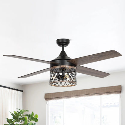 52-inch reversible wood blade ceiling fan with quiet AC motor and rustic charm