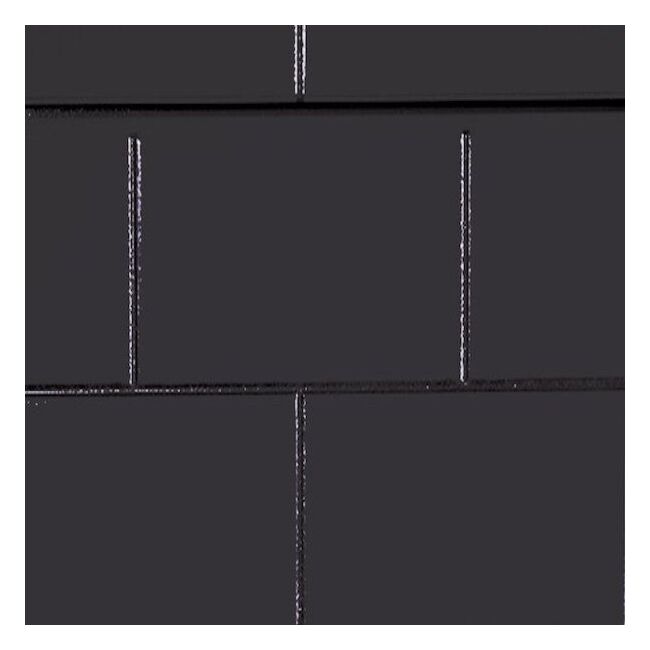 Black subway tile wall panel measuring 24 inches high by 96 inches long with modern, glossy tile look.