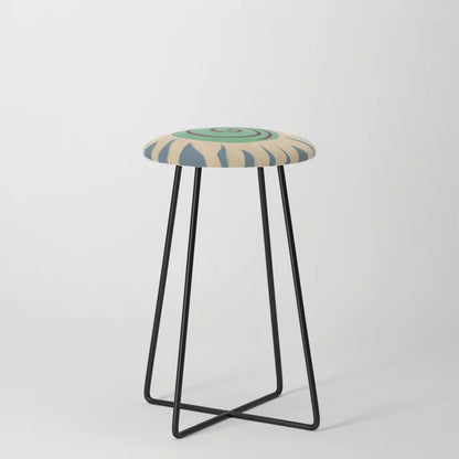 Blue Sun Counter Stool by Sandra Poliakov with black steel legs – creative vegan leather seating perfect for restaurants, hotel lounges, and cafés