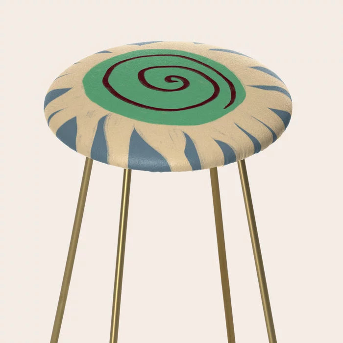Above view of the Blue Sun Stool by Sandra Poliakov showing vibrant vegan leather cushion and modern design, ideal for hotel bar areas, restaurant seating, and cafés