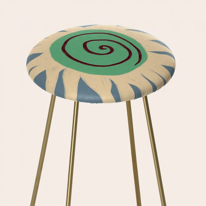 Above view of the Blue Sun Stool by Sandra Poliakov showing vibrant vegan leather cushion and modern design, ideal for hotel bar areas, restaurant seating, and cafés