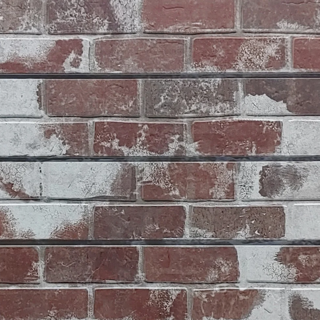 Faux brick wall panel in old red finish showing classic red brick tones with aged texture ideal for rustic or vintage décor.