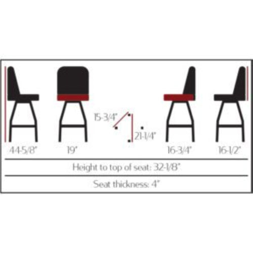 Standard bucket barstool with clear coat swivel frame and black vinyl seat