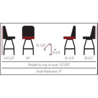Standard bucket barstool with clear coat swivel frame and black vinyl seat