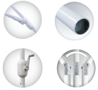 Set of four circular images showing different parts of a shower head assembly.