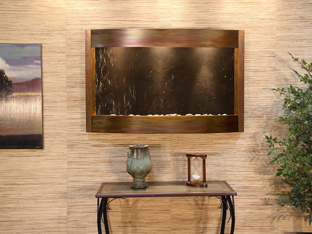Calming Waters wall mounted fountain with cascading water and LED lighting