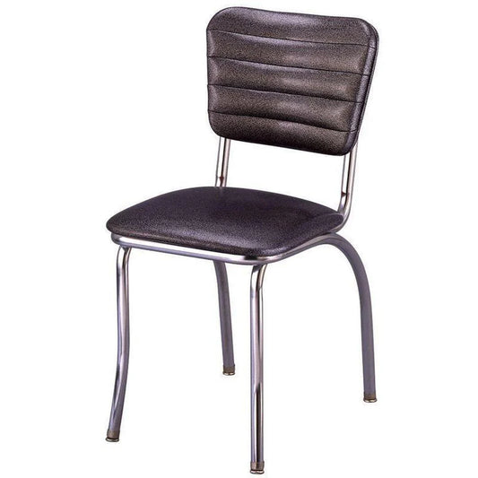 Front view of channel back diner chair with retro horizontal channels and chrome frame for restaurants and cafés.