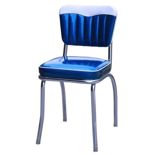 Front view of Chevy-style retro diner chair with six-channel backrest and chrome frame for restaurants and cafés.