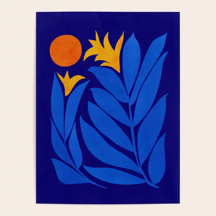 Community Garden At Night Pop Botanical Poster by Modern Tropical featuring vibrant floral design with deep midnight tones, perfect wall art for cafés, restaurants, and boutique hotels.